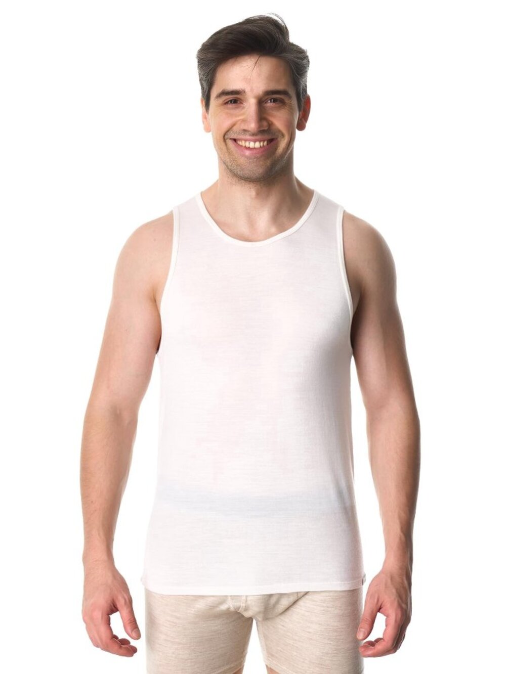 Merino.tech Men’s Merino Wool Tank Top - Lightweight Base Layer (White Creamy)